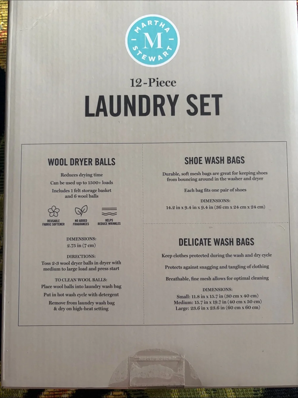 🌴Martha Stewart White Laundry Set- wash bags, shoe wash bags & wool dryer balls